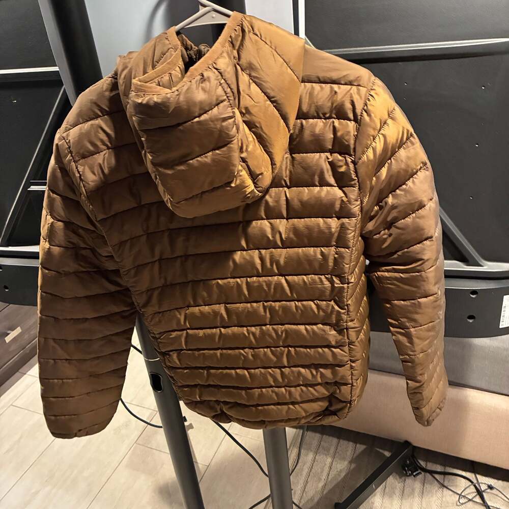 H&M Vintage Nylon Puffer Hooded Jacket Shiny Silky Glanz Gold Yellow